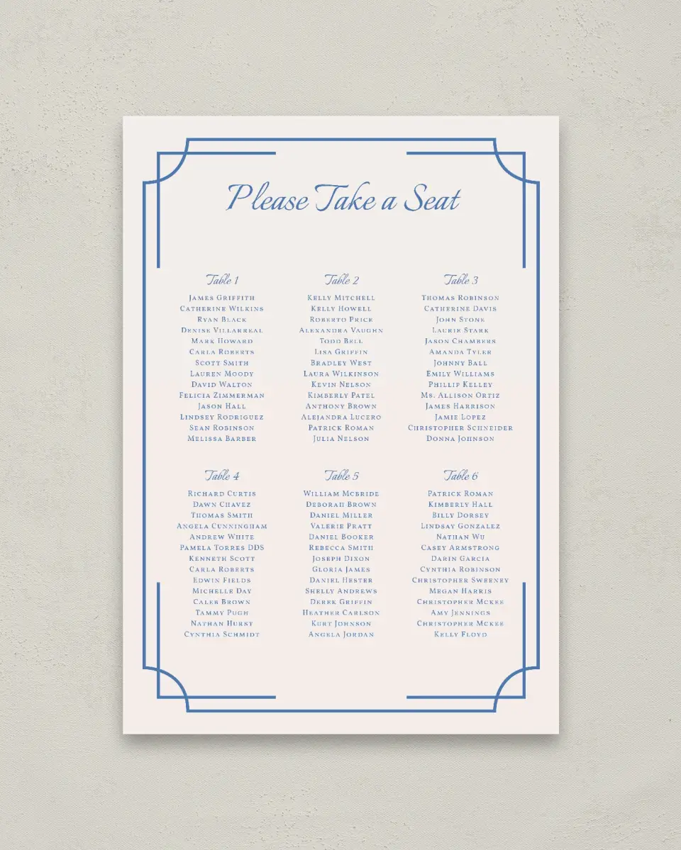 This is a 20" x 28" Seating Chart Sign called Cambridge printed in full color