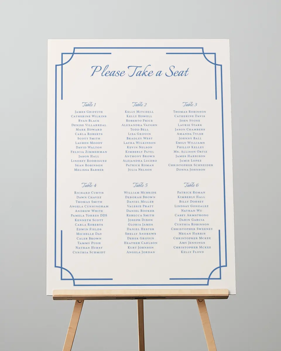This is a 20" x 28" Seating Chart Sign called Cambridge printed in full color