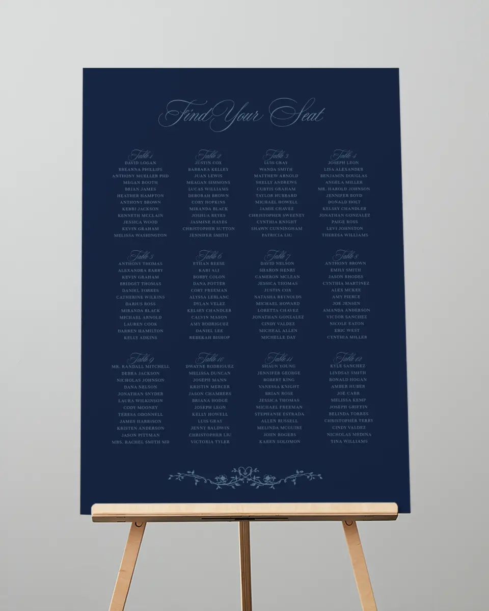 This is a 20" x 28" Seating Chart Sign called Berkeley printed in full color