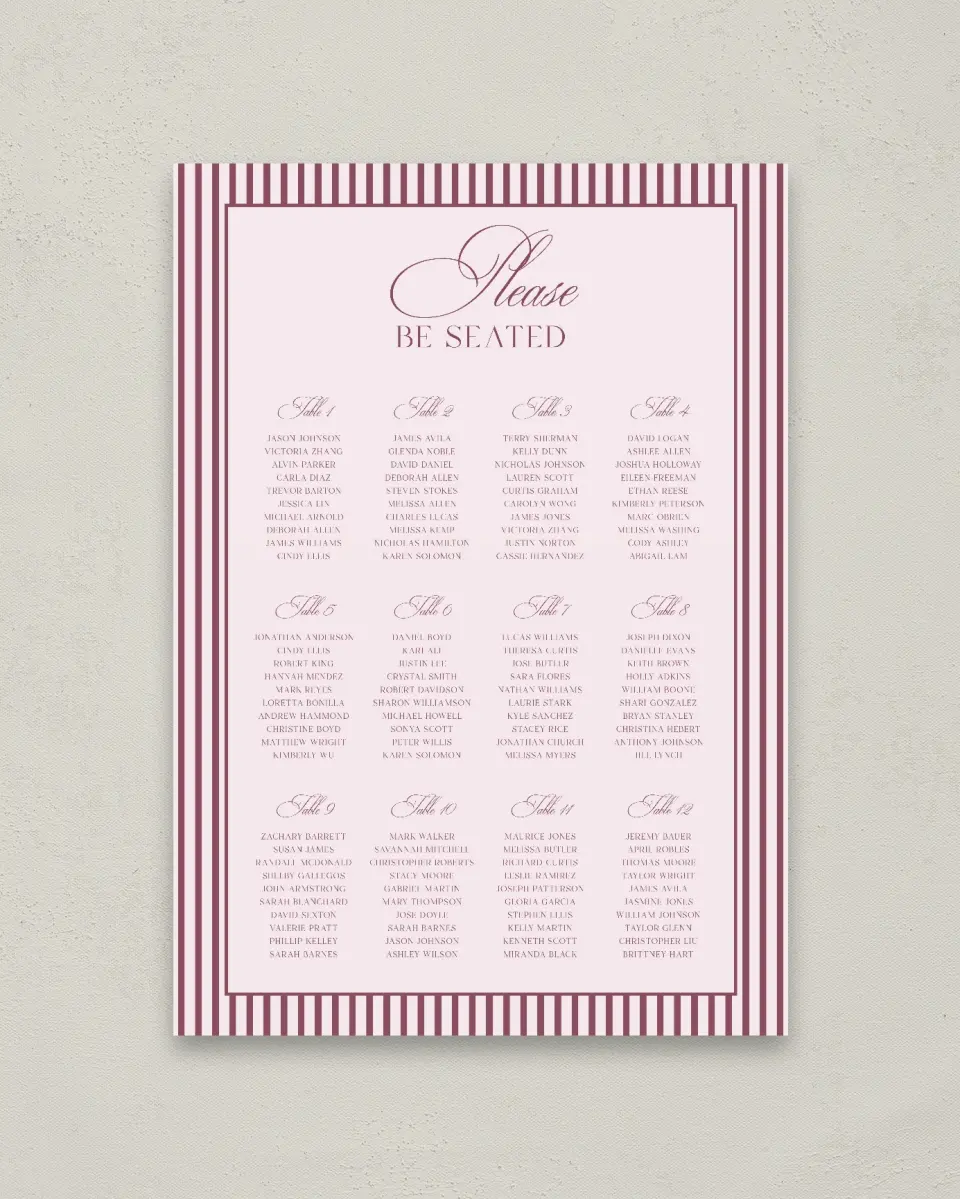 This is a 20" x 28" Seating Chart Sign called Roswell printed in full color