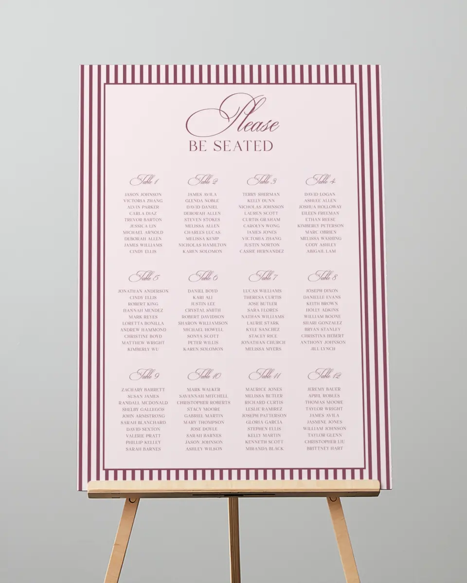 This is a 20" x 28" Seating Chart Sign called Roswell printed in full color
