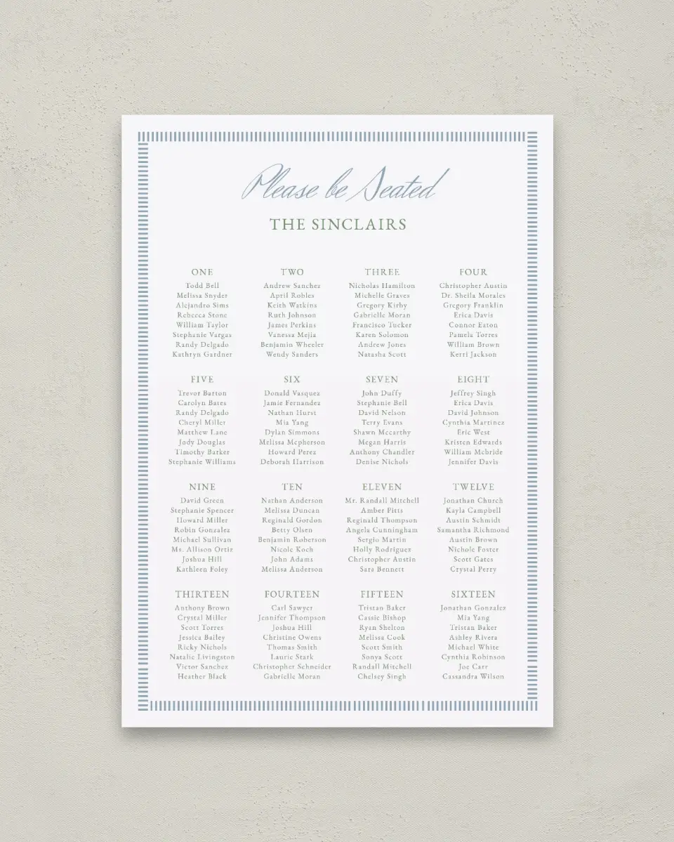 This is a 20" x 28" Seating Chart Sign called Watch Hill printed in full color