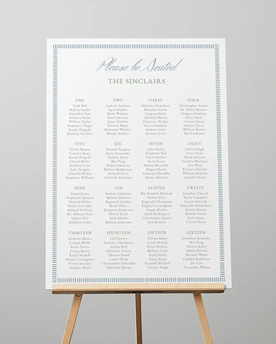 This is a 20" x 28" Seating Chart Sign called Watch Hill printed in full color