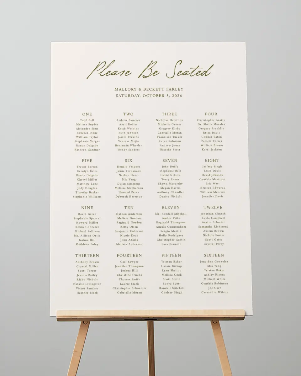 This is a 20" x 28" Seating Chart Sign called Ivyhill printed in full color