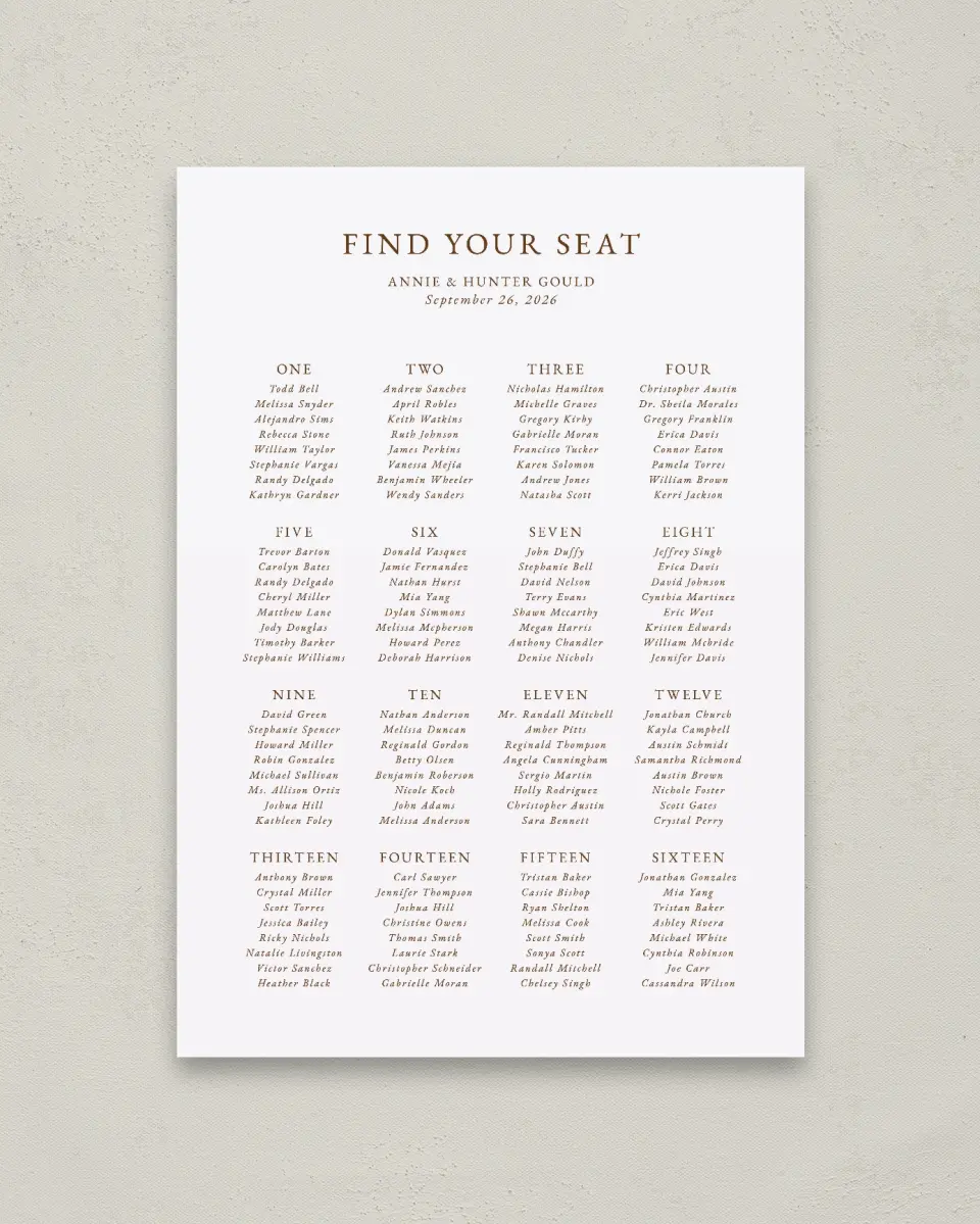 This is a 20" x 28" Seating Chart Sign called Cedarhill Crossing printed in full color