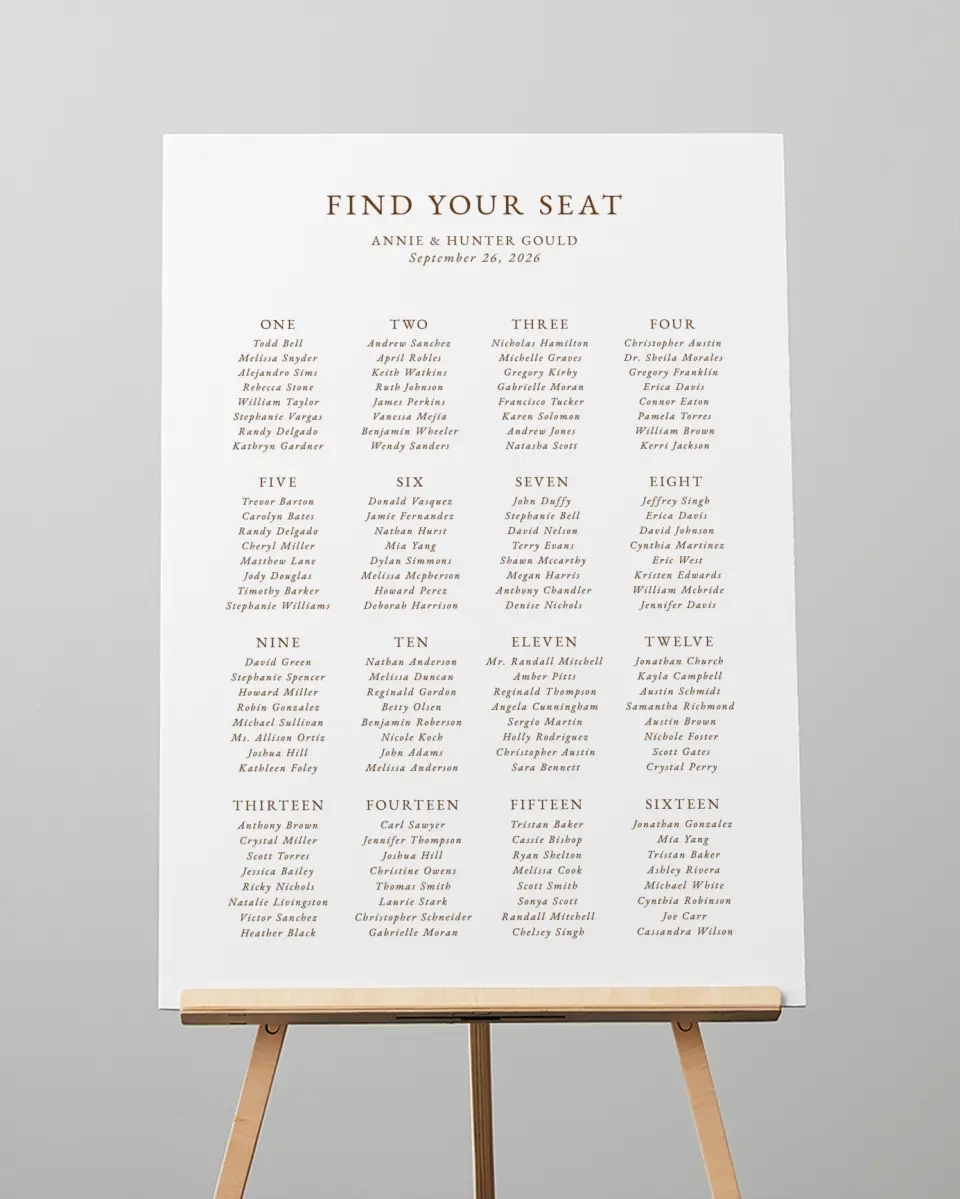 This is a 20" x 28" Seating Chart Sign called Cedarhill Crossing printed in full color