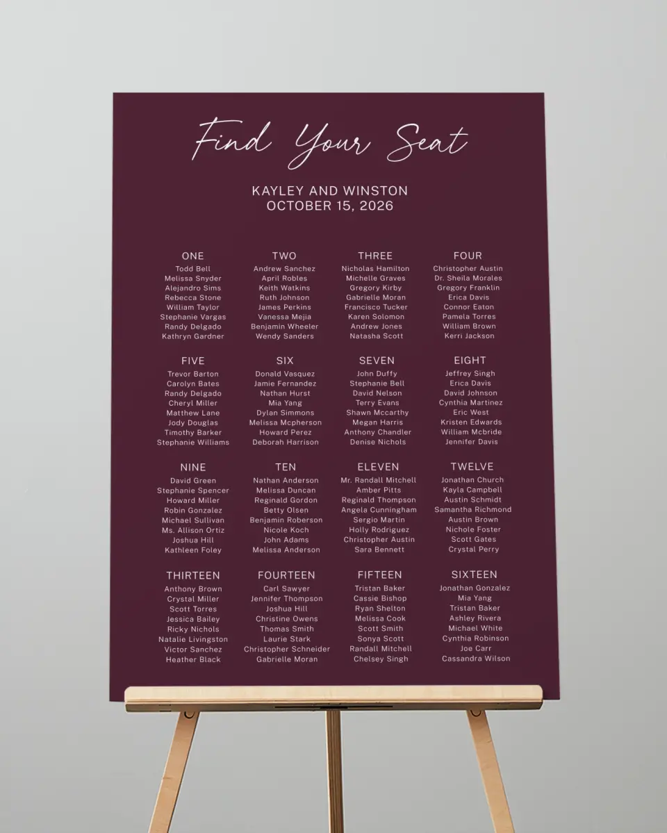 This is a 20" x 28" Seating Chart Sign called The Wilclift printed in full color
