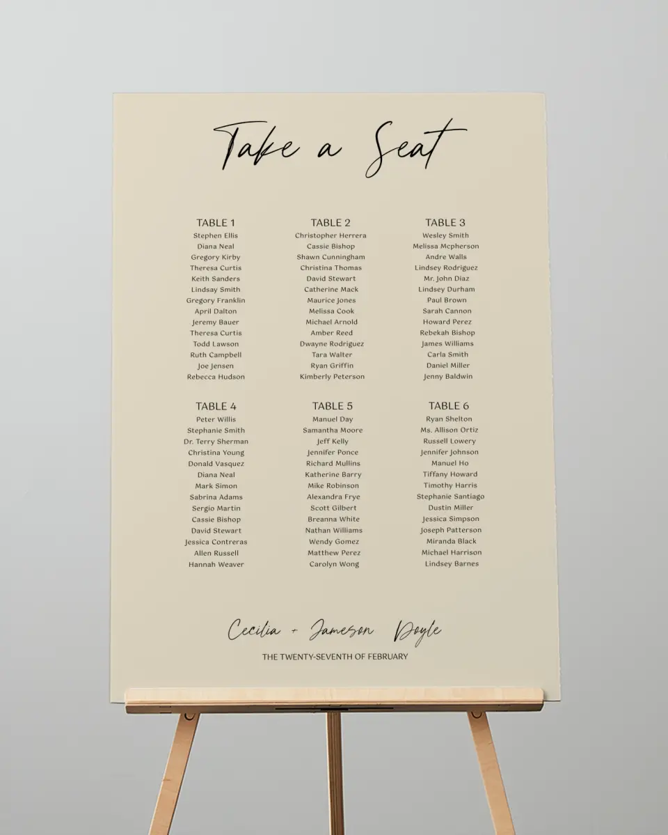 This is a 20" x 28" Seating Chart Sign called Nazareth & Stone printed in full color
