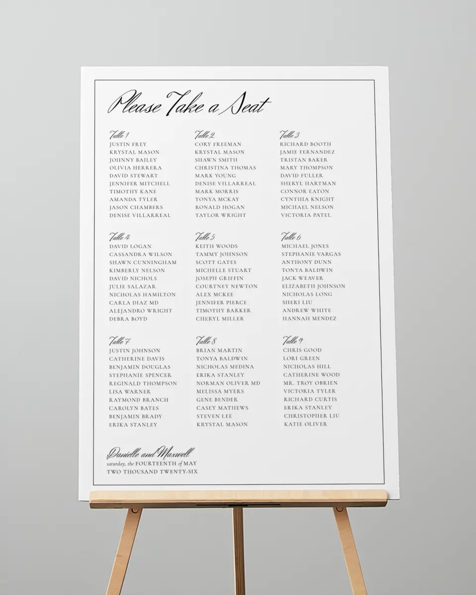 This is a 20" x 28" Seating Chart Sign called Commonwealth Club printed in full color