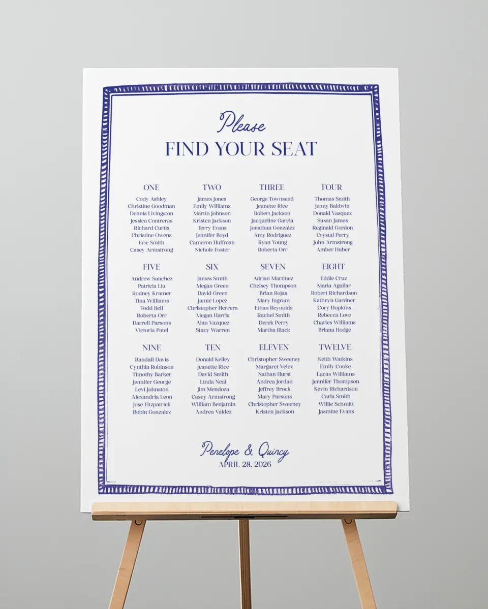 This is a 20" x 28" Seating Chart Sign called Storybook Garden printed in full color