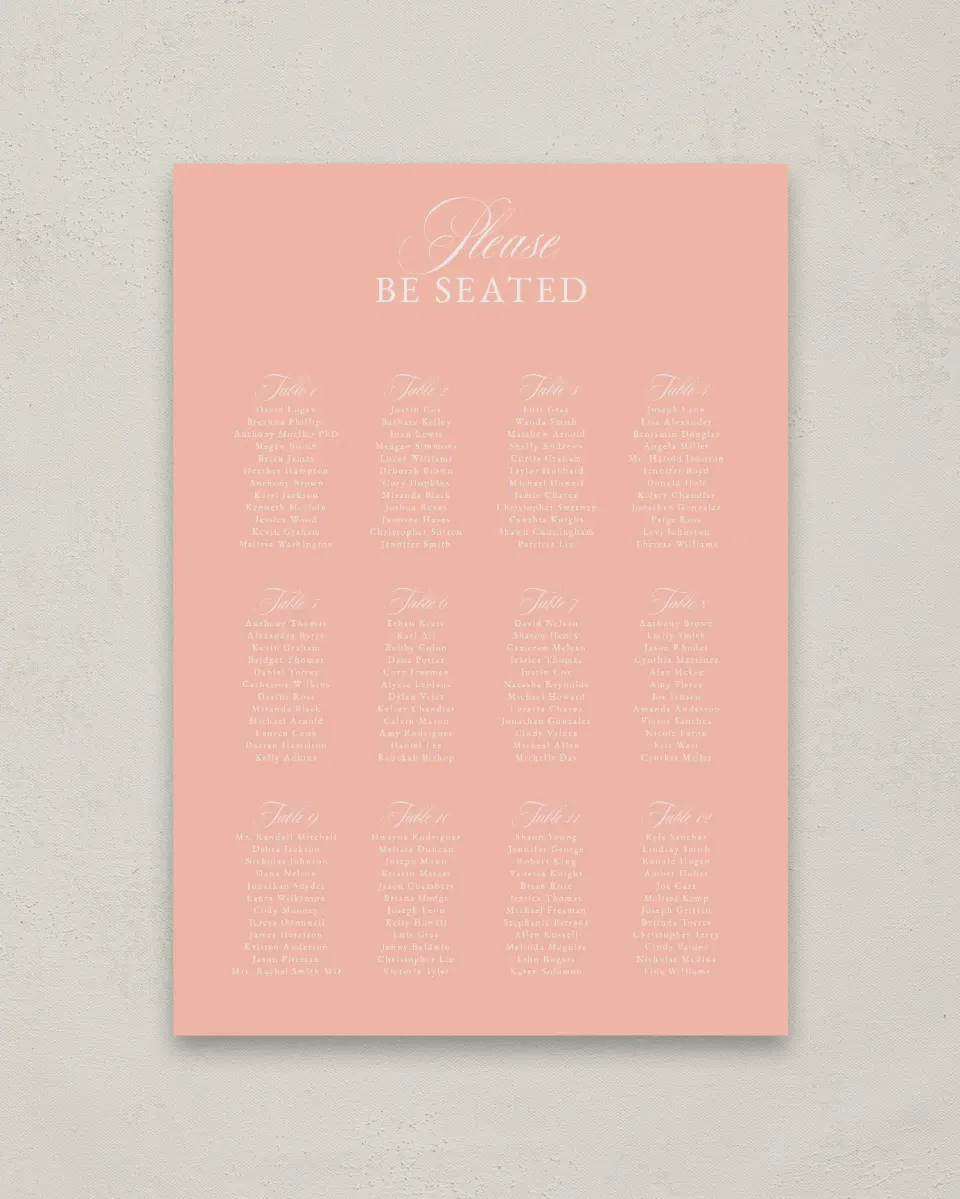 This is a 20" x 28" Seating Chart Sign called Forever Favorite printed in full color