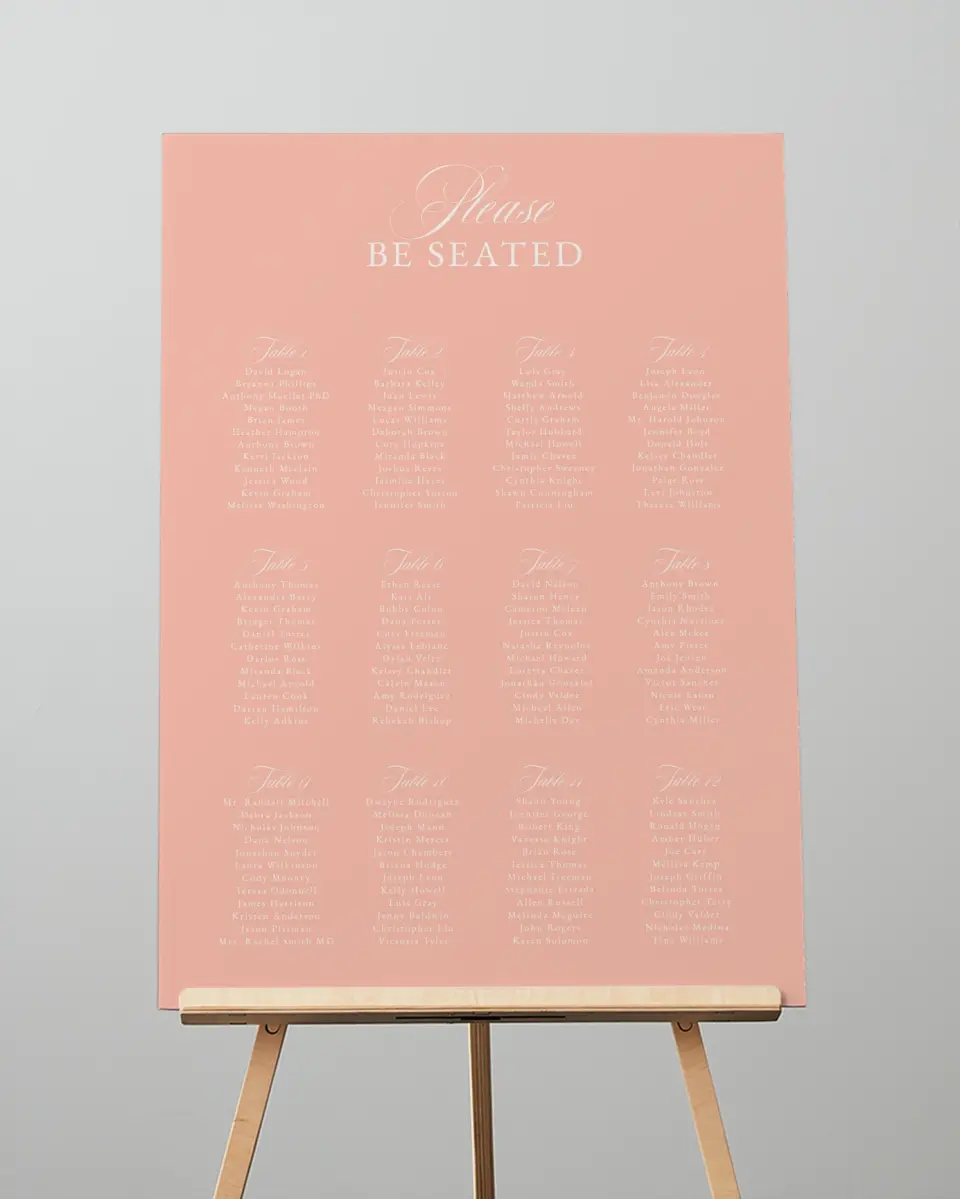 This is a 20" x 28" Seating Chart Sign called Forever Favorite printed in full color