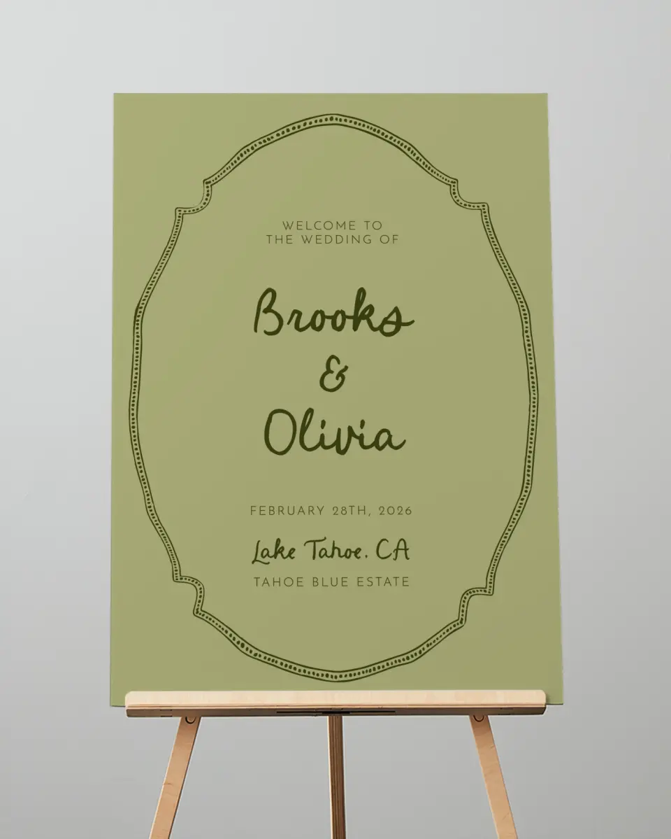 This is a 20" x 28" Welcome Sign called Scalloped Elegance printed in full color