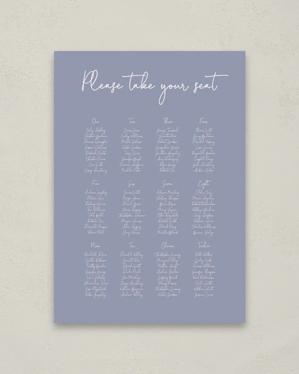 This is a 20" x 28" Seating Chart Sign called Yours Truly printed in full color