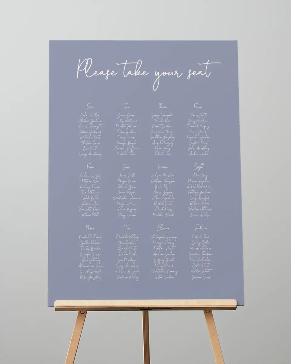 This is a 20" x 28" Seating Chart Sign called Yours Truly printed in full color