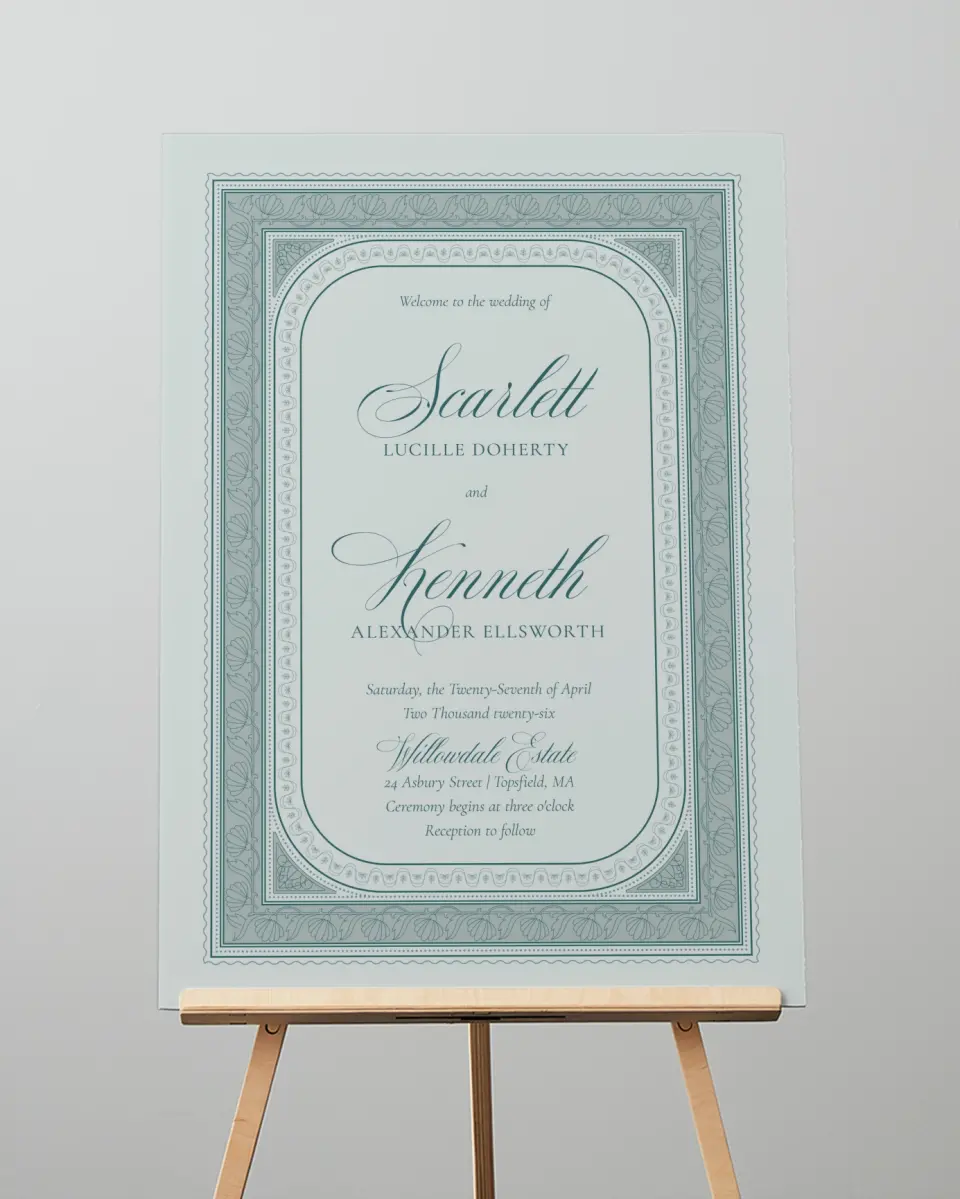This is a 20" x 28" Welcome Sign called Delicate Vintage printed in full color