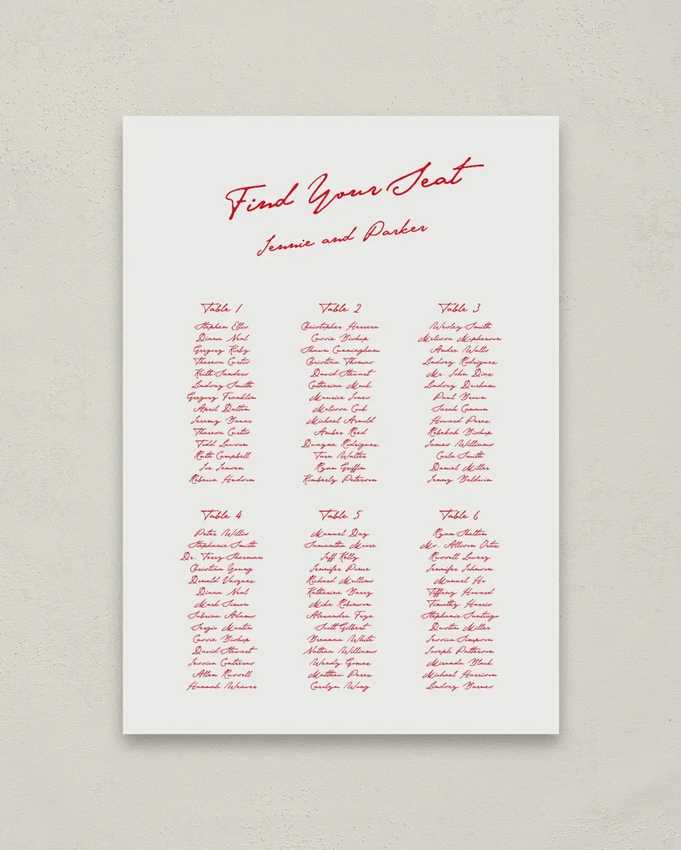 This is a 20" x 28" Seating Chart Sign called With All Our Love printed in full color
