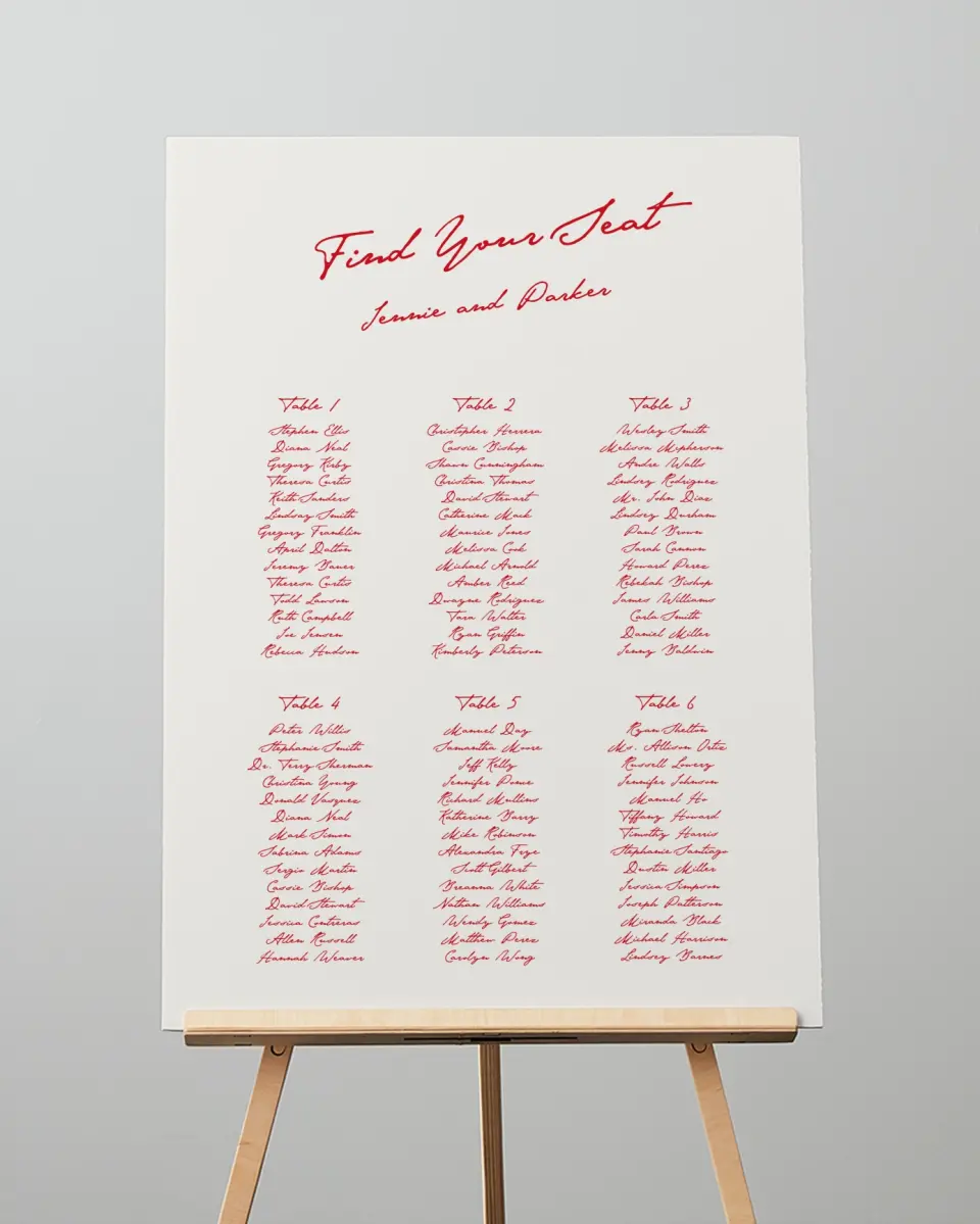 This is a 20" x 28" Seating Chart Sign called With All Our Love printed in full color