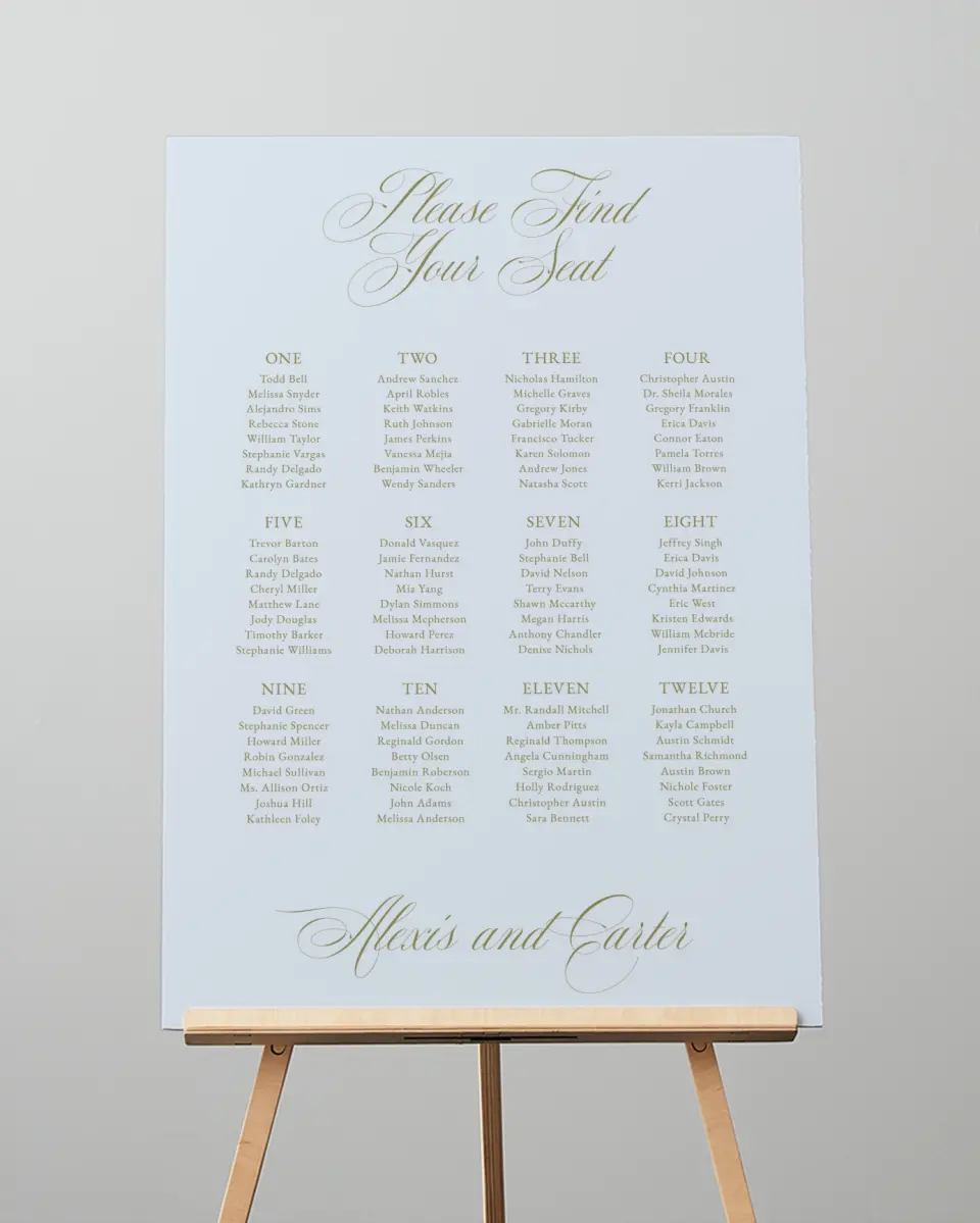 This is a 20" x 28" Seating Chart Sign called Signature Vows printed in full color