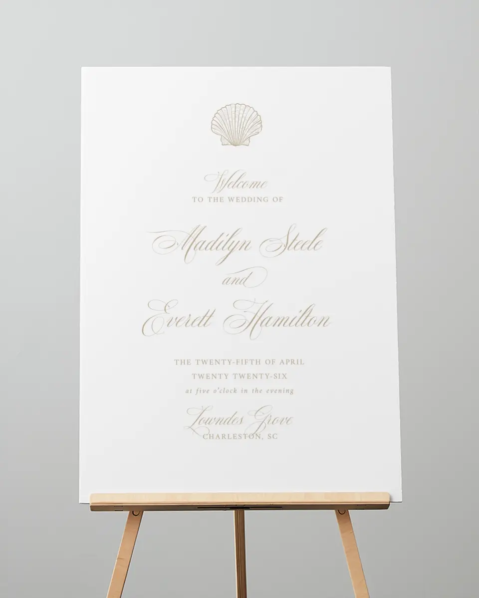 This is a 20" x 28" Welcome Sign called Elegant Shell printed in full color