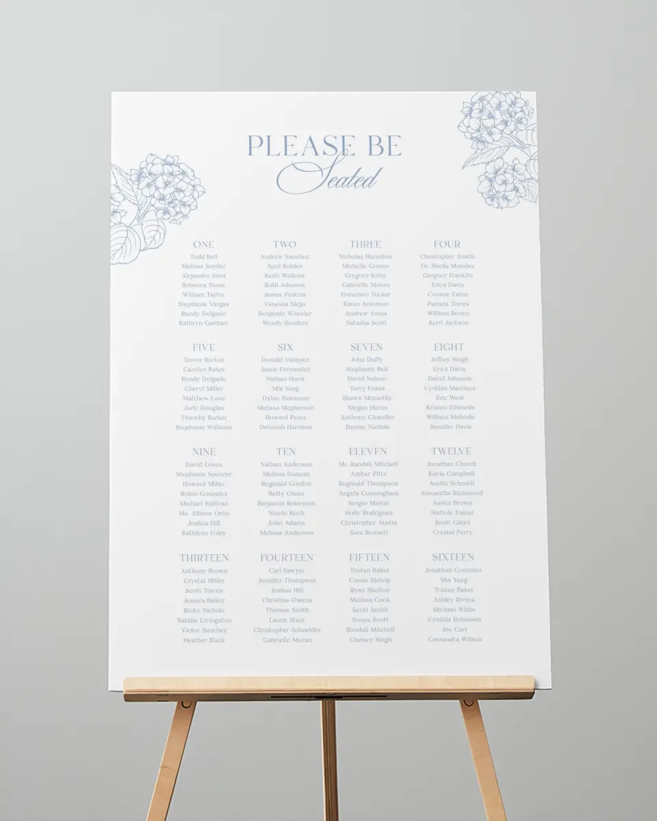 This is a 20" x 28" Seating Chart Sign called Woven Serenity printed in full color