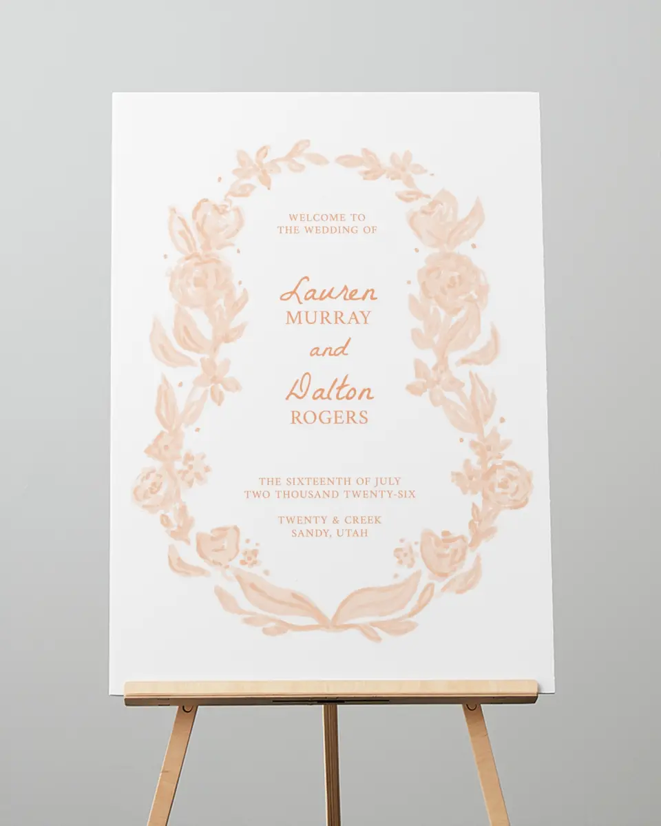 This is a 20" x 28" Welcome Sign called Ever After Blooms printed in full color