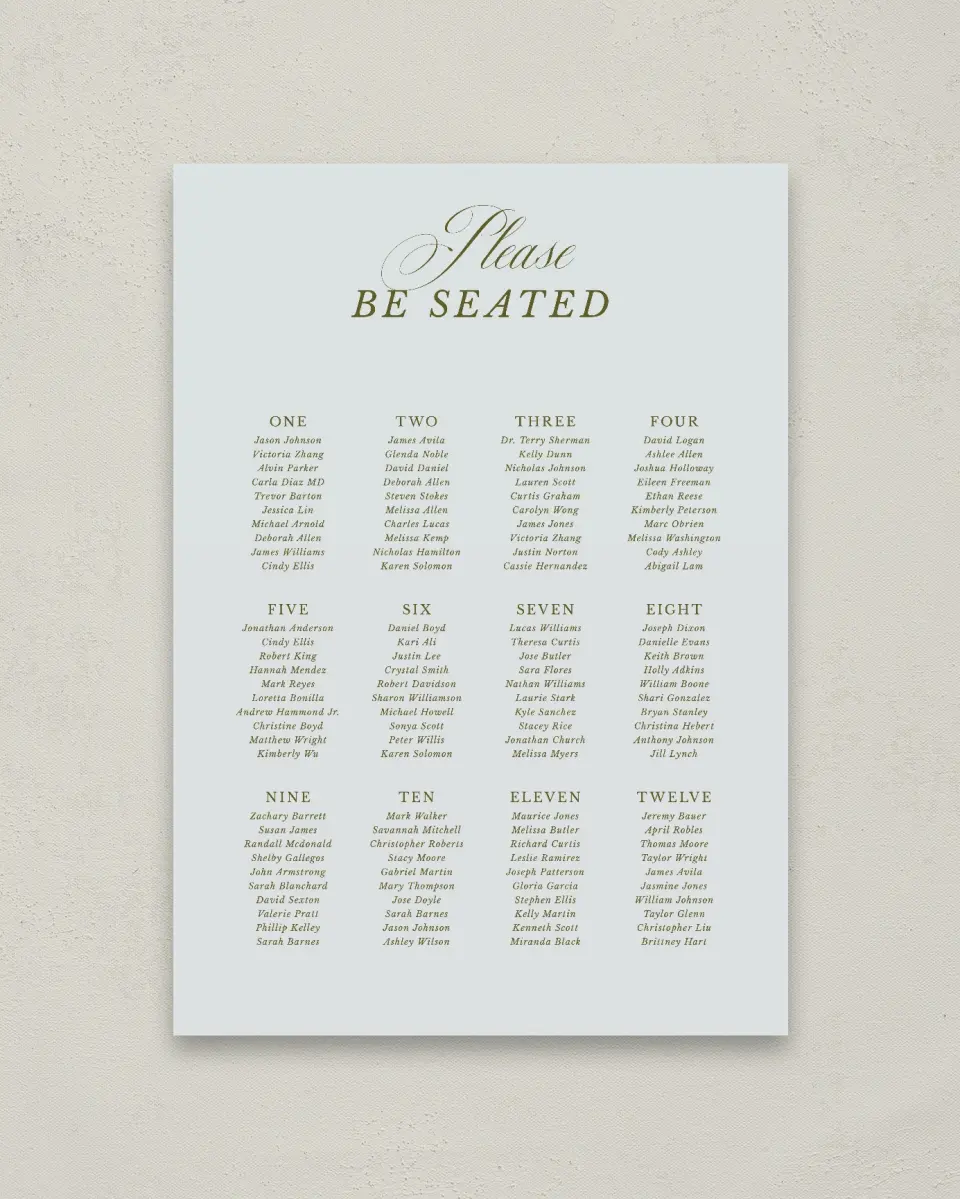 This is a 20" x 28" Seating Chart Sign called Love You Forever printed in full color