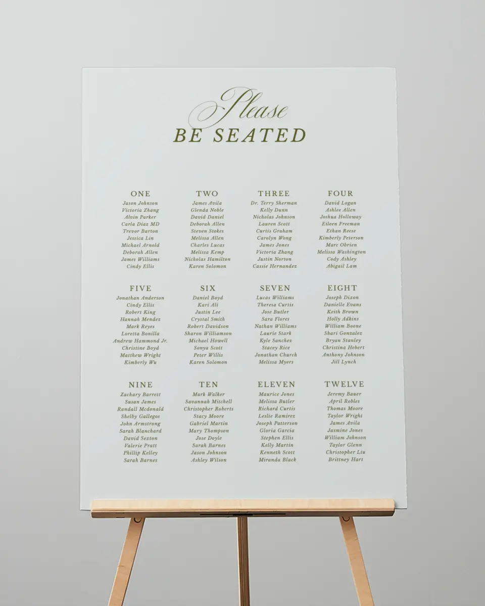 This is a 20" x 28" Seating Chart Sign called Love You Forever printed in full color