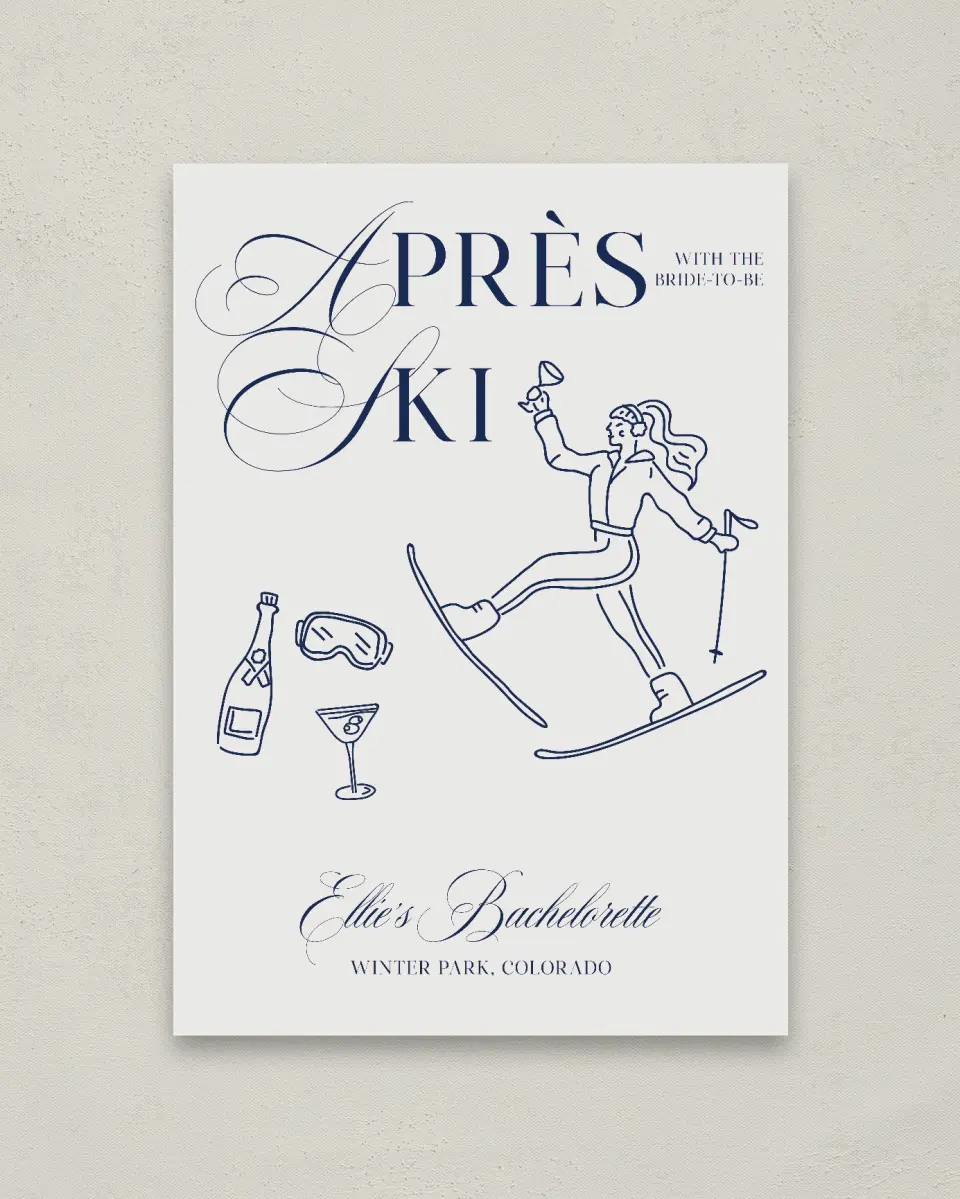 This is a 20" x 28" Welcome Sign called Aprés Ski printed in full color