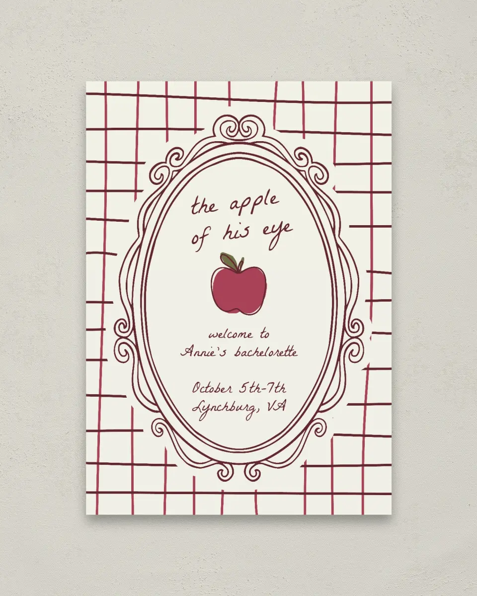 This is a 20" x 28" Welcome Sign called Apple of His Eye printed in full color