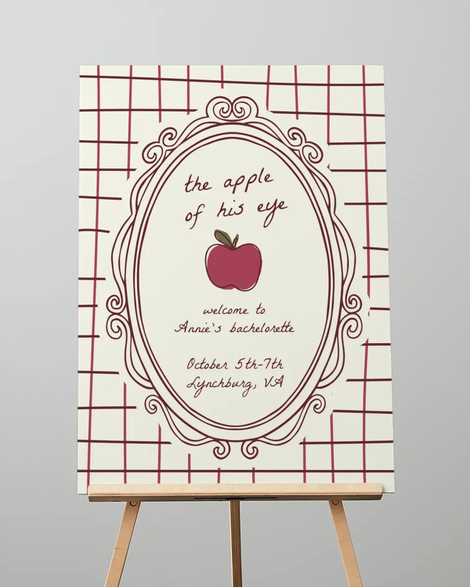 This is a 20" x 28" Welcome Sign called Apple of His Eye printed in full color