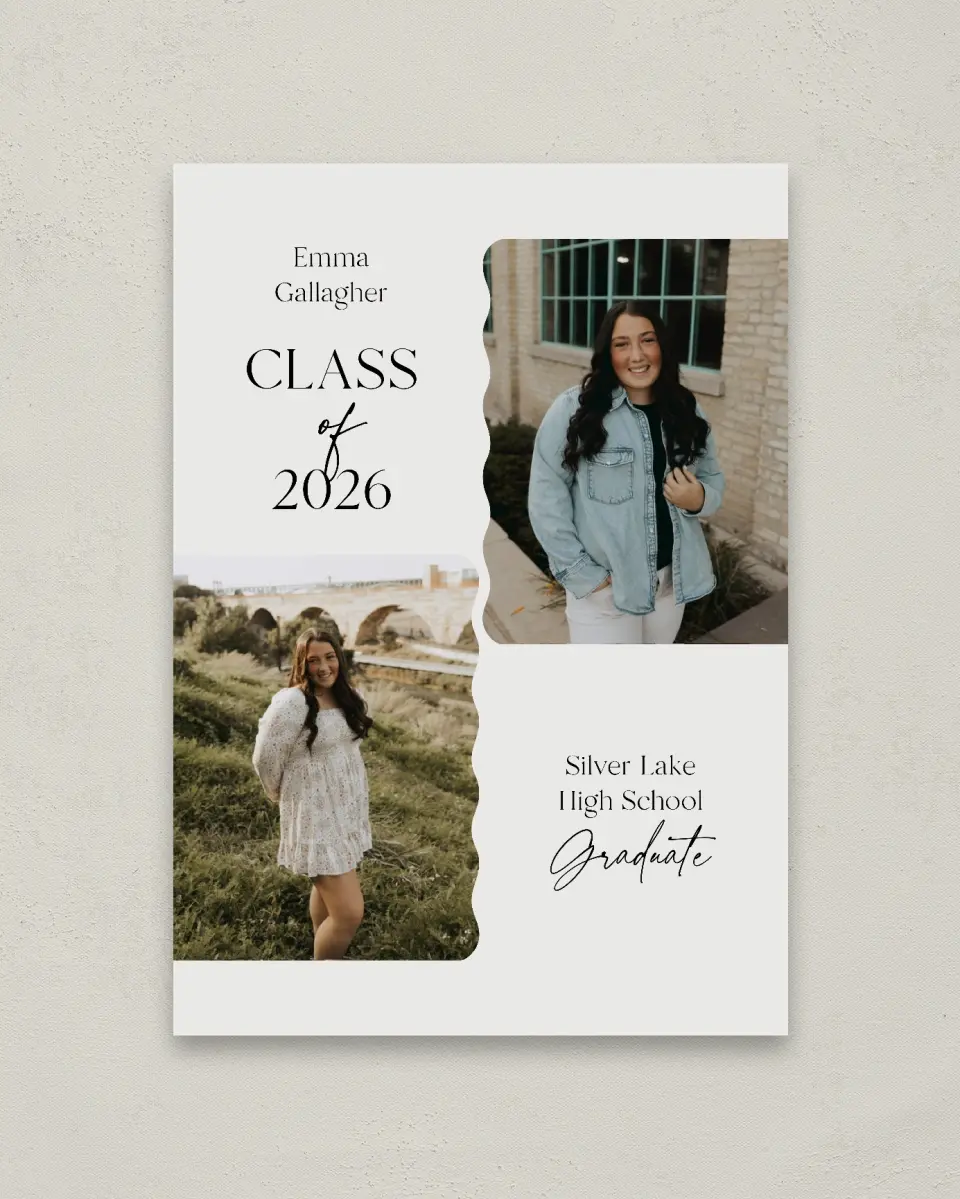 This is a 20" x 28" Welcome Grad Sign called Effortless Edge printed in full color