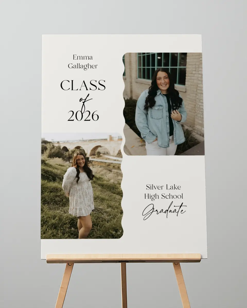 This is a 20" x 28" Welcome Grad Sign called Effortless Edge printed in full color