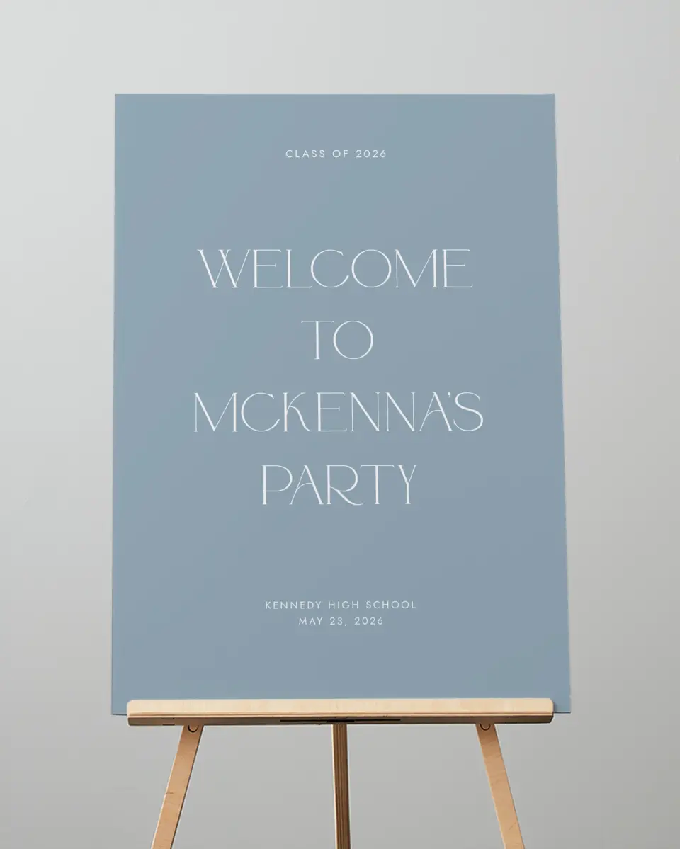 This is a 20" x 28" Welcome Grad Sign called Graceful Grad printed in full color