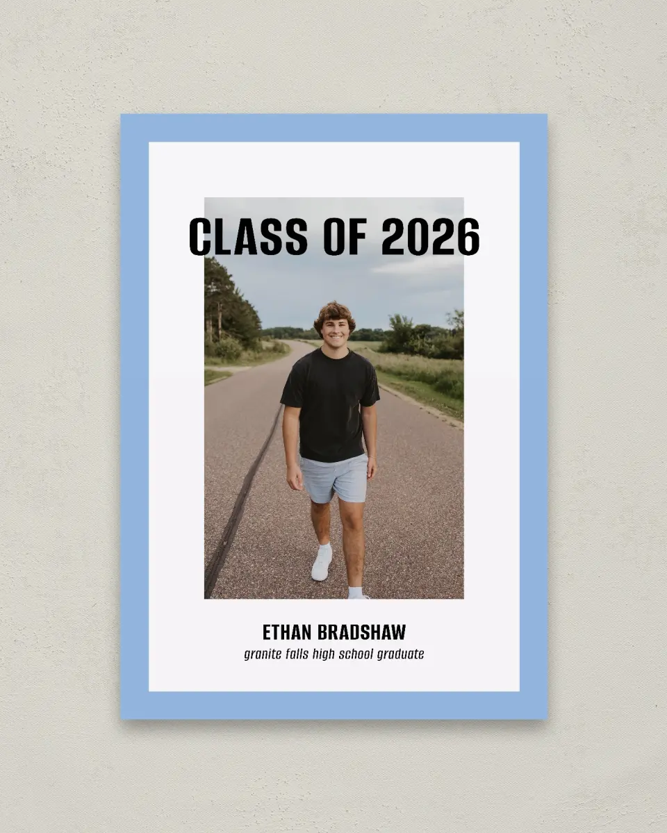 This is a 20" x 28" Welcome Grad Sign called Clean Cut printed in full color