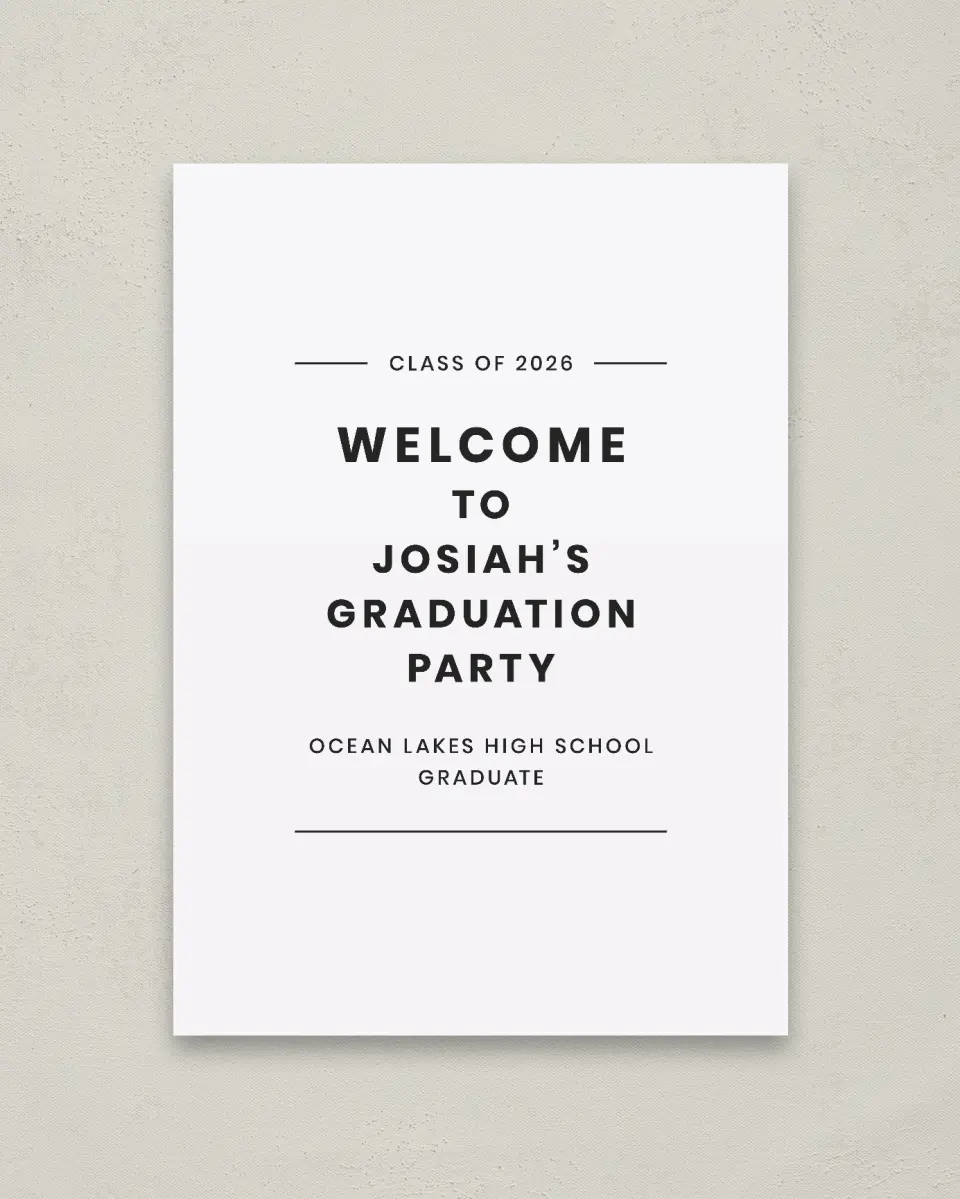 This is a 20" x 28" Welcome Grad Sign called Simple Stroll printed in full color