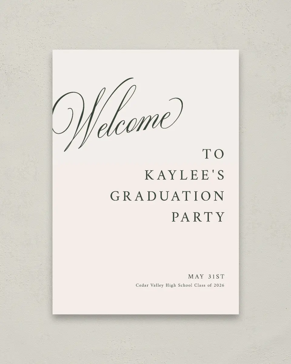 This is a 20" x 28" Welcome Grad Sign called Grand Flourish printed in full color