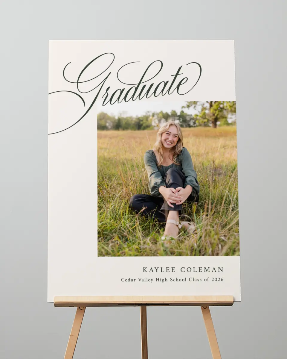 This is a 20" x 28" Welcome Grad Sign called Grand Flourish printed in full color