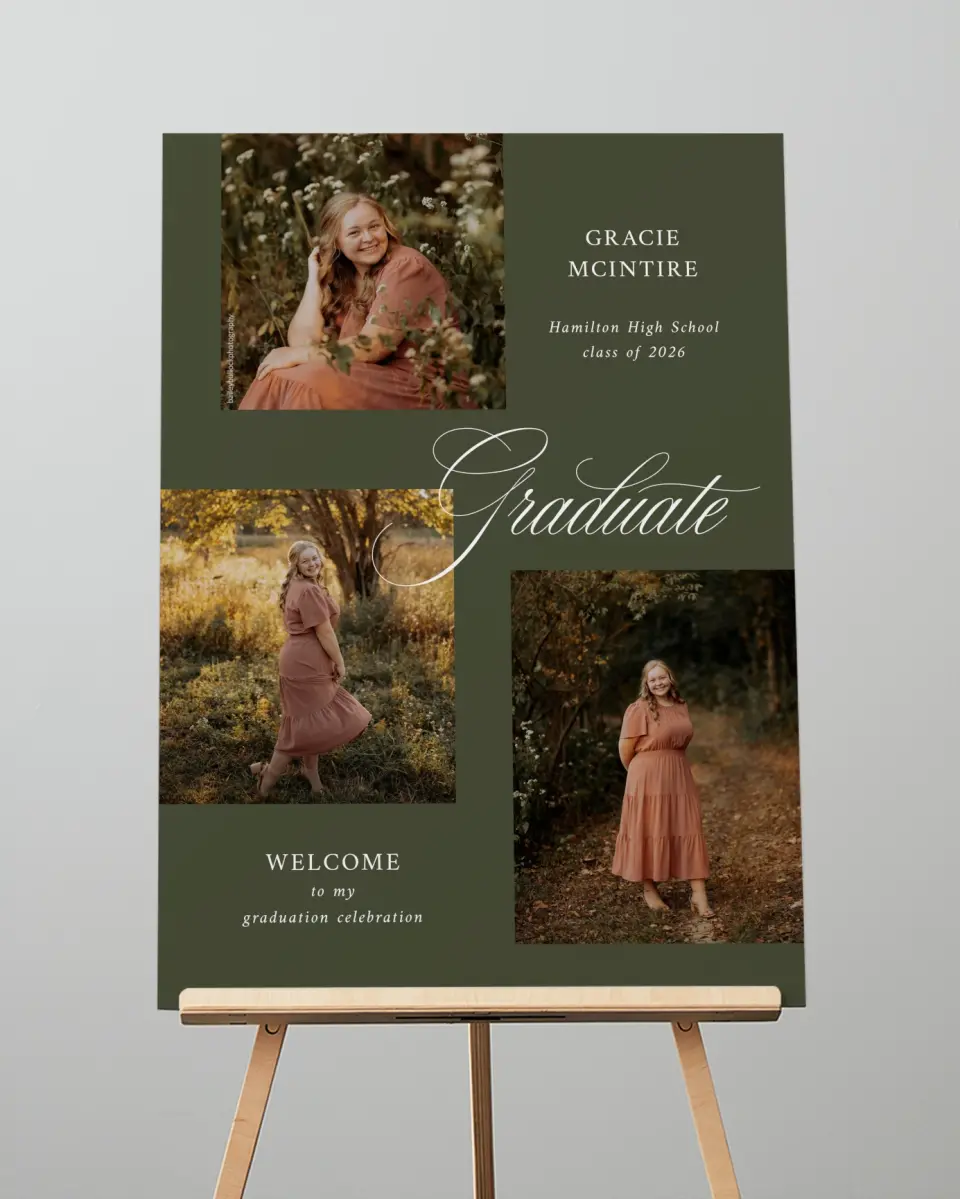 This is a 20" x 28" Welcome Grad Sign called Refined Celebration printed in full color