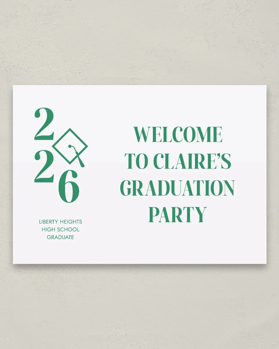 This is a 20" x 28" Welcome Grad Sign called Class Icon printed in full color
