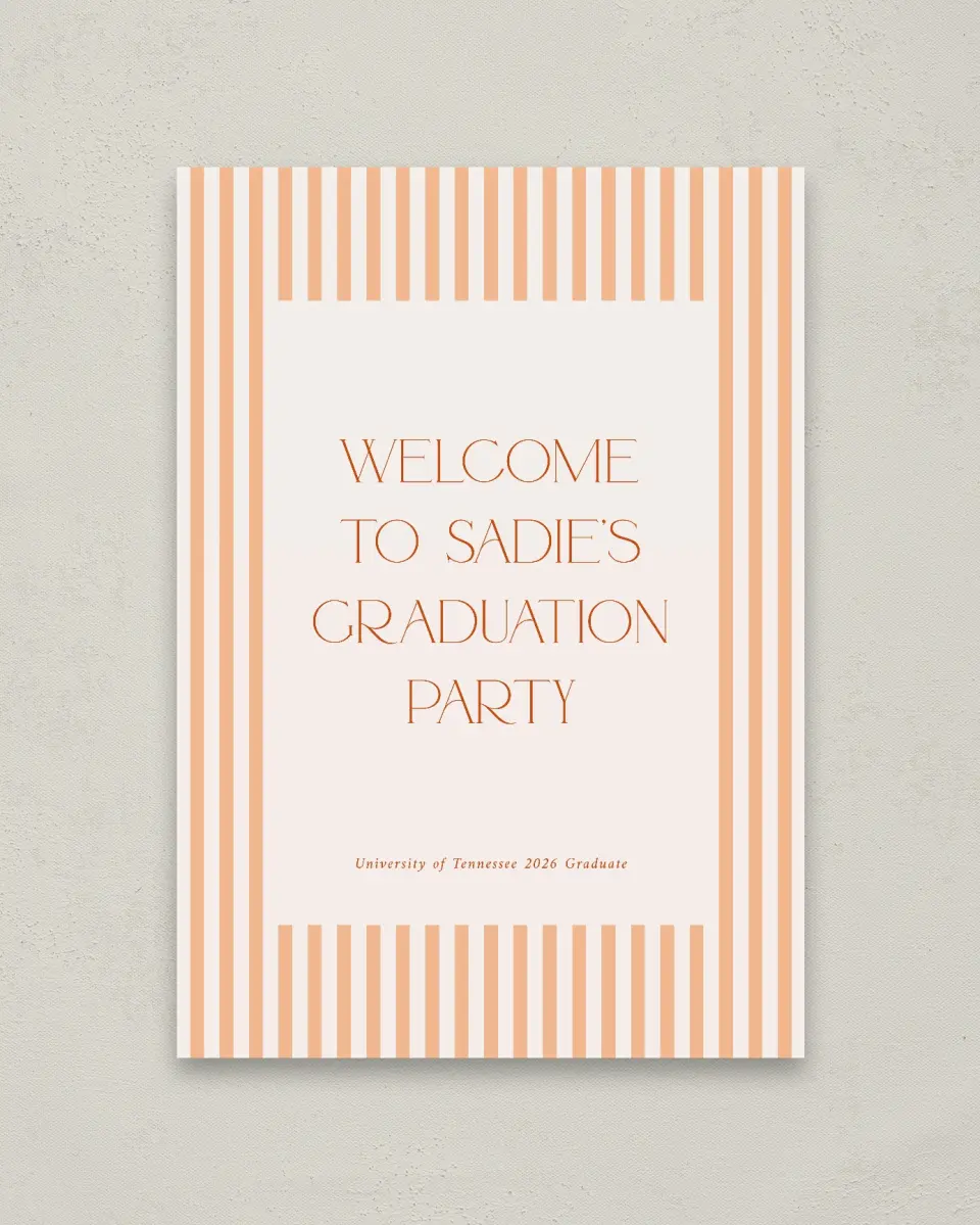 This is a 20" x 28" Welcome Grad Sign called Senior Stripes printed in full color
