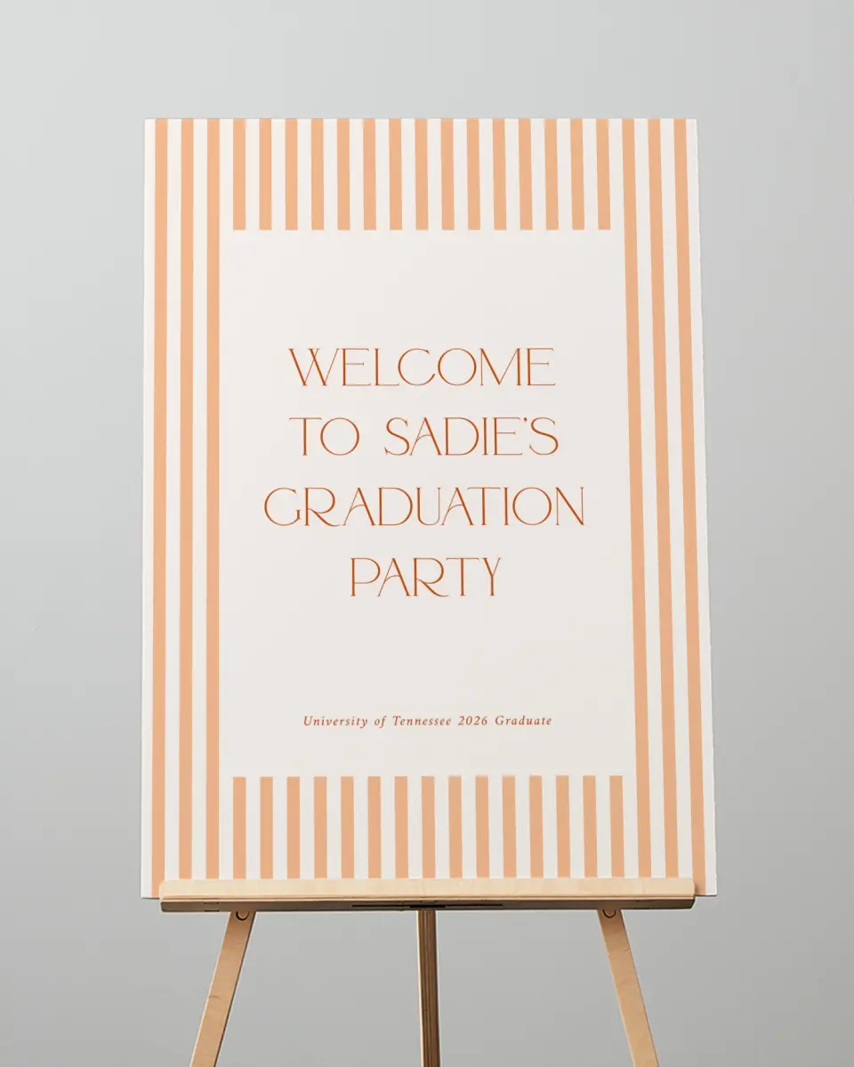 This is a 20" x 28" Welcome Grad Sign called Senior Stripes printed in full color