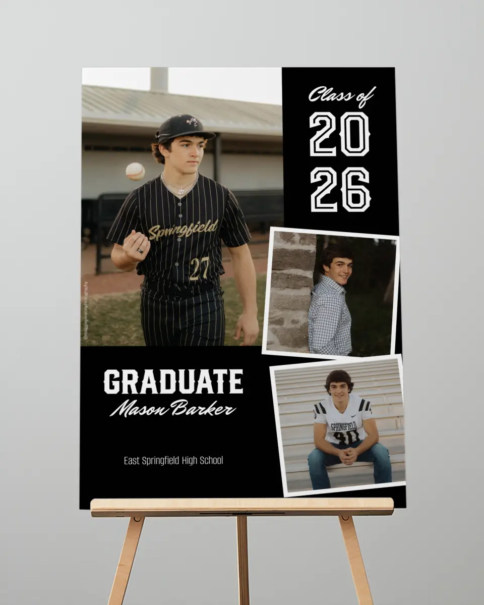 This is a 20" x 28" Welcome Grad Sign called All-Star Athlete printed in full color