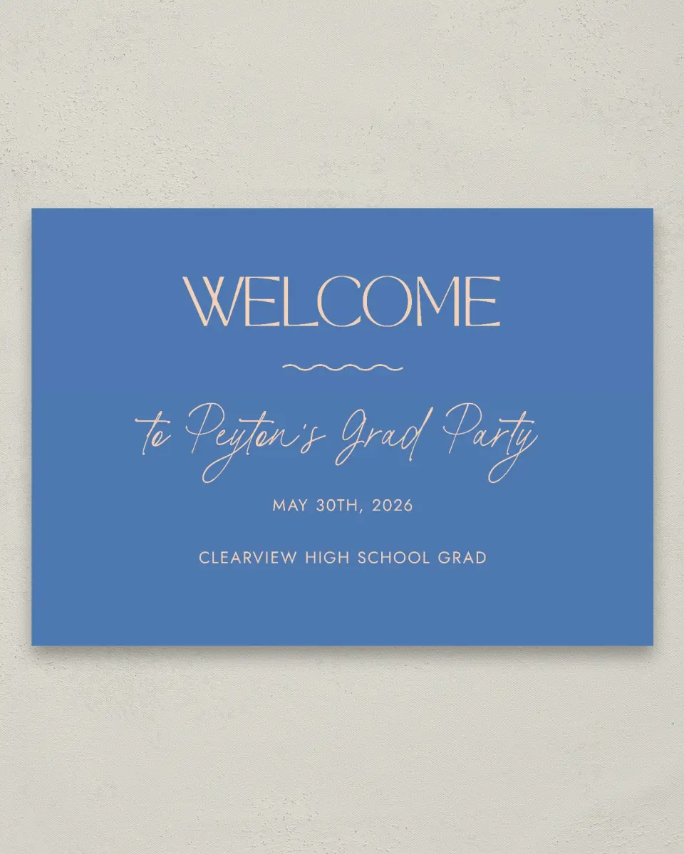 This is a 20" x 28" Welcome Grad Sign called Modern Montage printed in full color