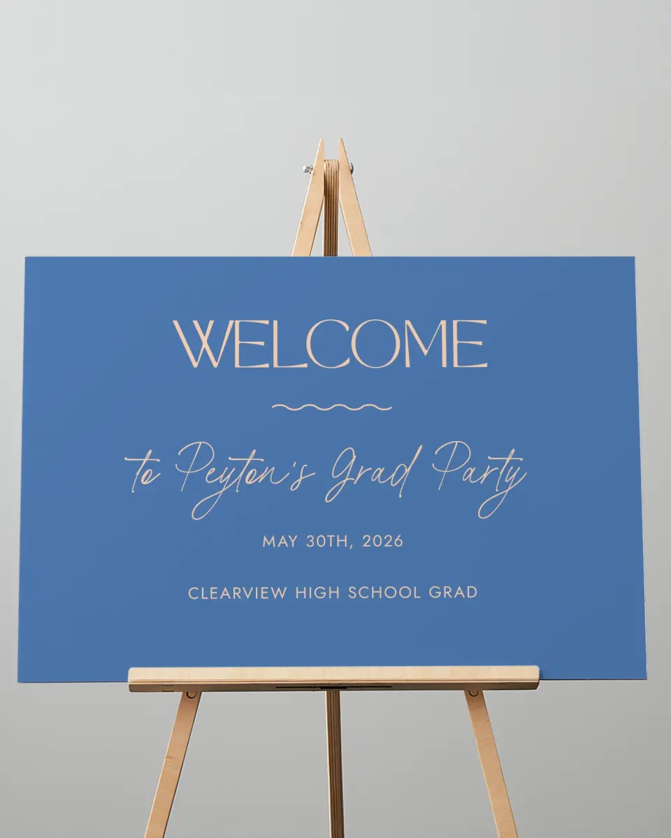 This is a 20" x 28" Welcome Grad Sign called Modern Montage printed in full color