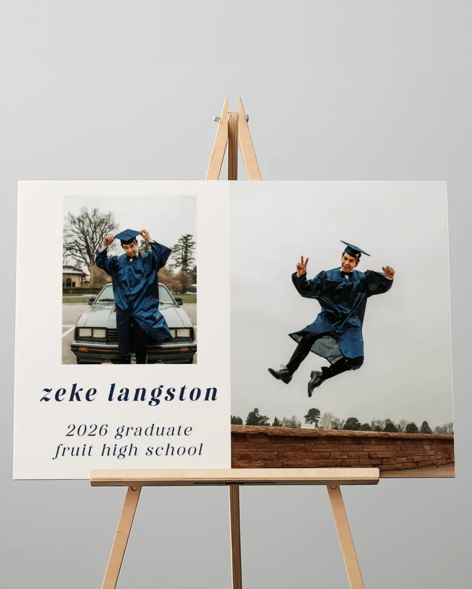 This is a 20" x 28" Welcome Grad Sign called Jumping Jubilee printed in full color