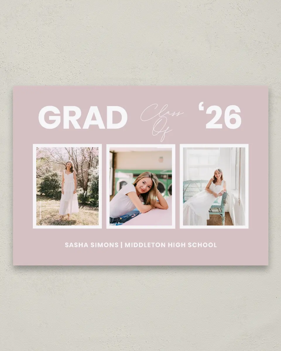 This is a 20" x 28" Welcome Grad Sign called Caps Off to You printed in full color with Gold foil
