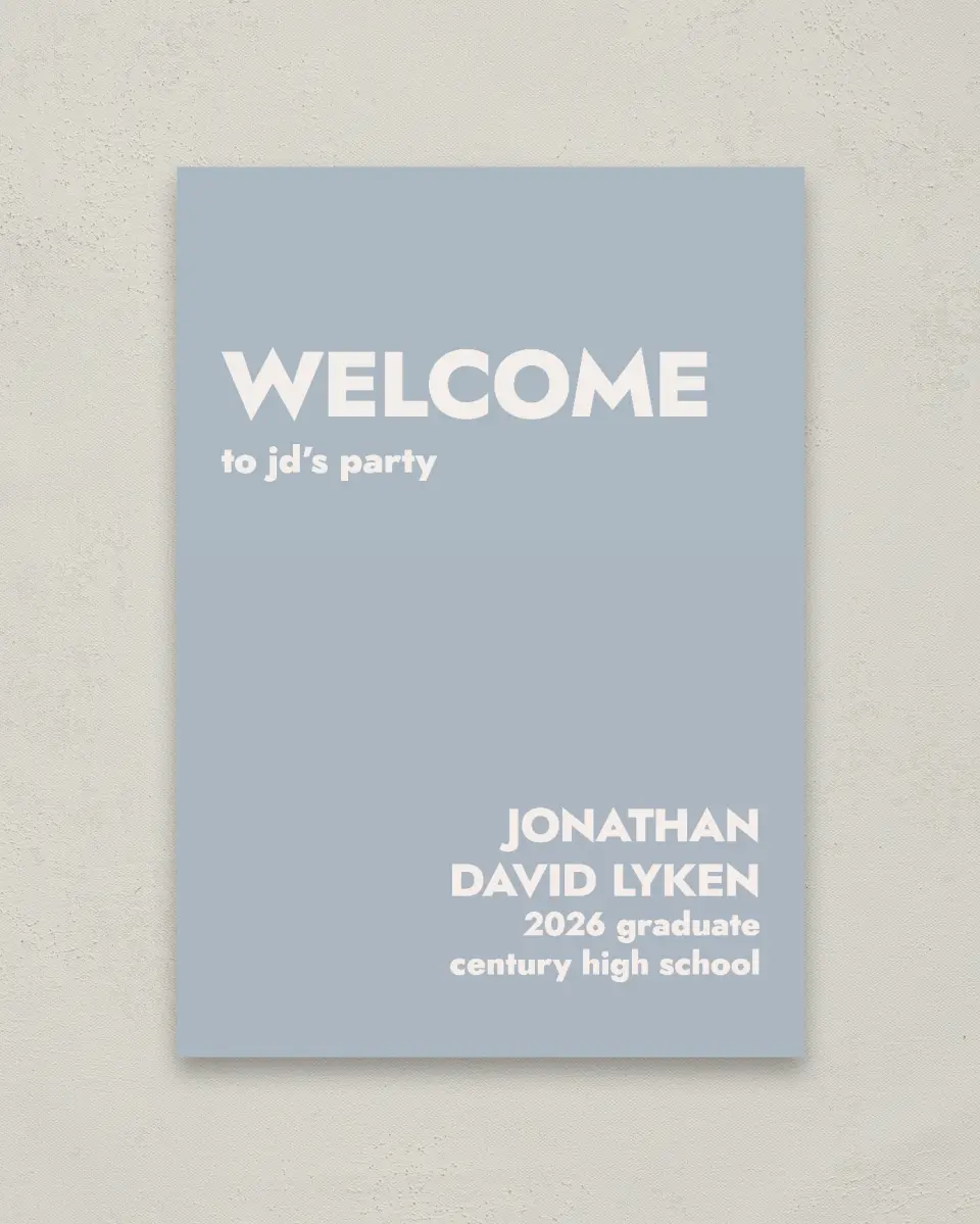 This is a 20" x 28" Welcome Grad Sign called Changing Chapters printed in full color