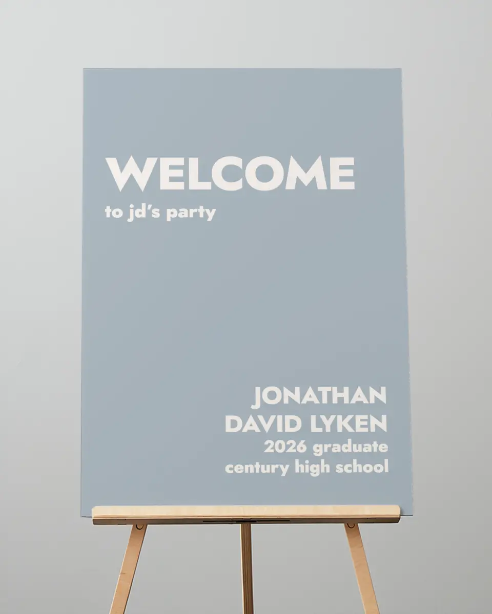 This is a 20" x 28" Welcome Grad Sign called Changing Chapters printed in full color