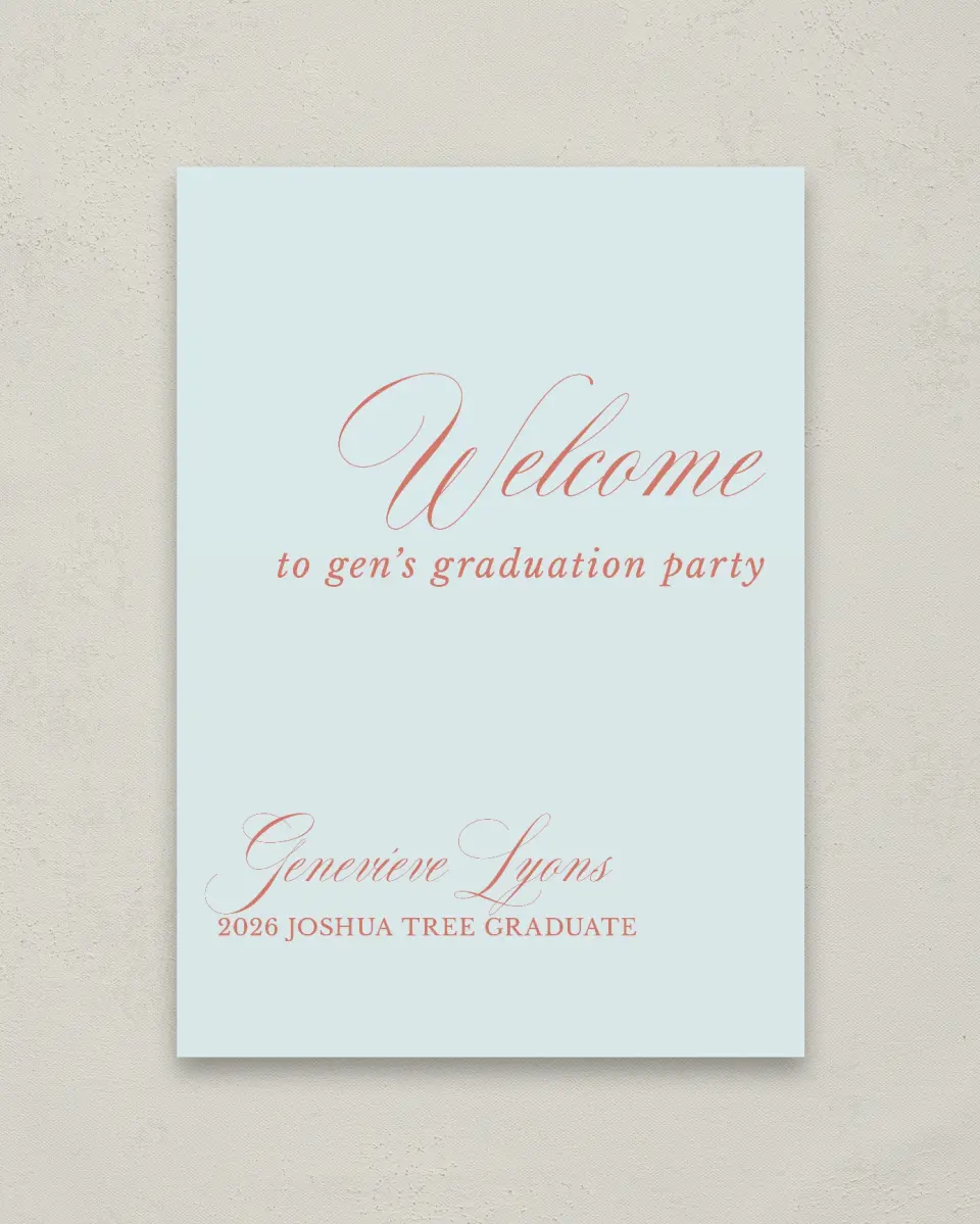 This is a 20" x 28" Welcome Grad Sign called Scripted Accolades printed in full color